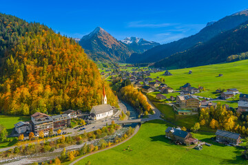 The village of AU in the region of Bregenzerwald, state of Vorarlberg, Austria, Drone Photography