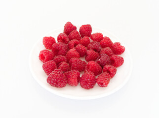 raspberries on white background