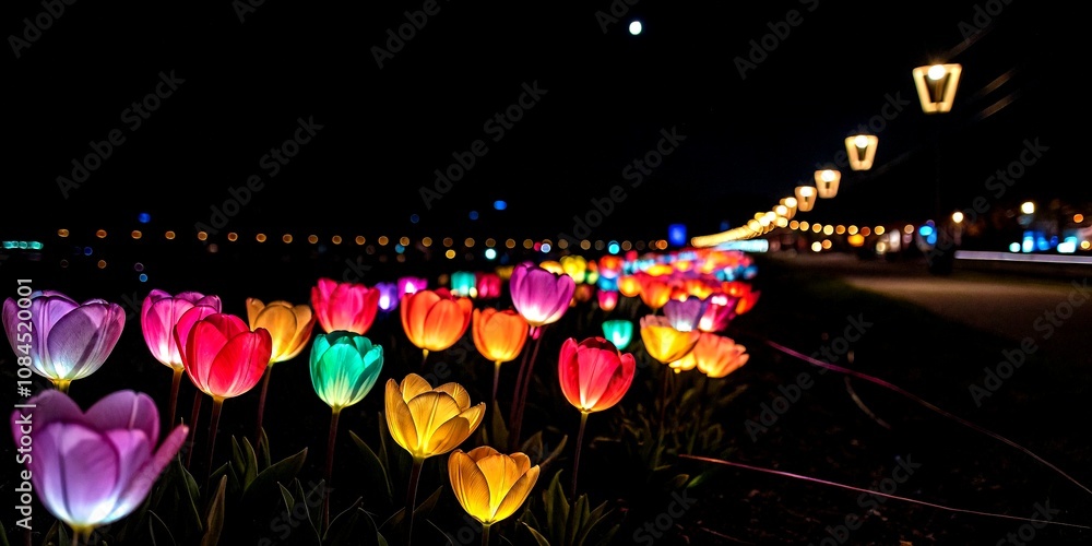 Poster unfocused colorful lights on black background creating a dreamy atmosphere for abstract art and phot