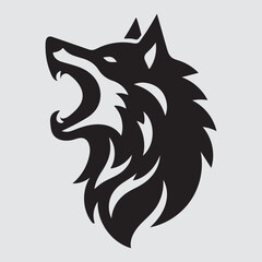 Roaring Wolf Head silhouette, perfect for pet-themed designs and branding projects, ideal for logos, artwork, and digital creations, pet-related projects, perfect for canine lovers