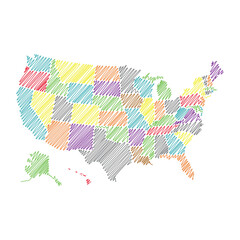 USA with states, thread map line vector illustration 1