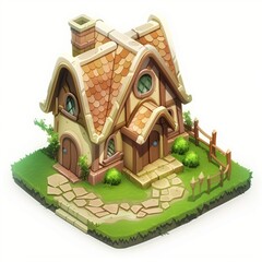 Charming isometric cottage design for fantasy game environments or architectural visualization