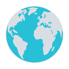 Earth, simplified design, flat colors, minimalistic, globe, blue and white color scheme, map of the world, vector illustration style