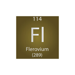 Fl Flerovium  Chemical Element Periodic Table. Simple flat square vector illustration, simple clean style Icon with molar mass and atomic number for Lab, science or chemistry class.
