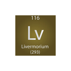 Lv Livermorium  Chemical Element Periodic Table. Simple flat square vector illustration, simple clean style Icon with molar mass and atomic number for Lab, science or chemistry class.