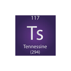 Ts Tennessine  Chemical Element Periodic Table. Simple flat square vector illustration, simple clean style Icon with molar mass and atomic number for Lab, science or chemistry class.
