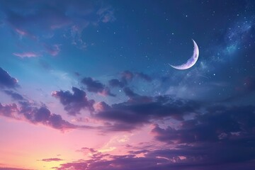 Sky night stars and moon  islamic night  sunset  twilight