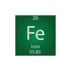 Fe Iron Transition metal Chemical Element Periodic Table. Simple flat square vector illustration, simple clean style Icon with molar mass and atomic number for Lab, science or chemistry class.