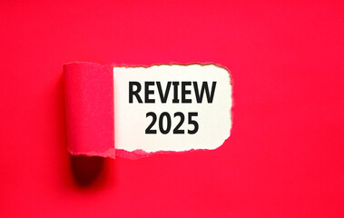 Planning review 2025 new year symbol. Concept words Review 2025 on beautiful white paper. Beautiful red paper background. Business review 2025 new year concept. Copy space.