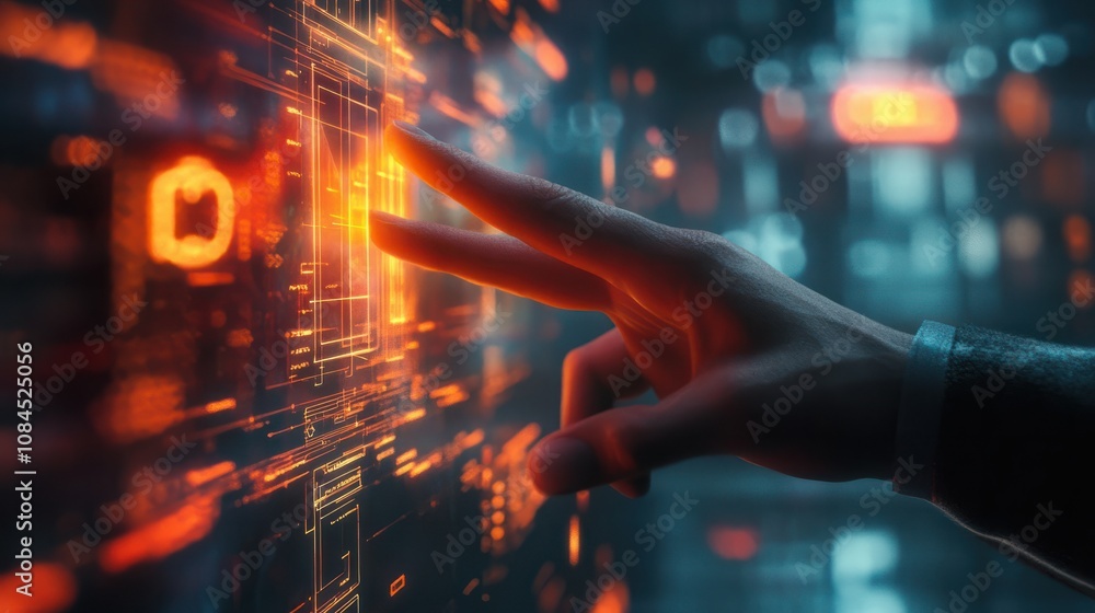 Poster hand touching modern interface digital transformation and metaverse concept. connection next generat