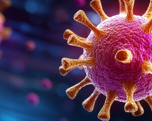 Fototapeta premium 3D Render of Virus with Spikes and Deep Purple Center