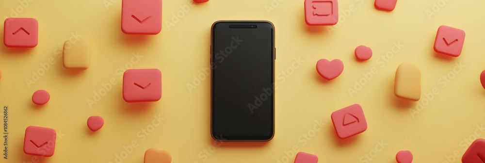 Aufkleber a smartphone sits on a bright yellow surface, surrounded by various colorful icons indicating notifi