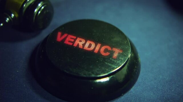 Judge's gavel strike and Verdict text