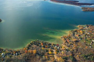 Large lake bay coast in autumn