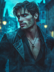 portrait of a man in the city - paranormal supernatural magic - generative ai
