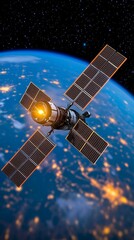 Space Station Orbiting Earth with Solar Panels and Stars