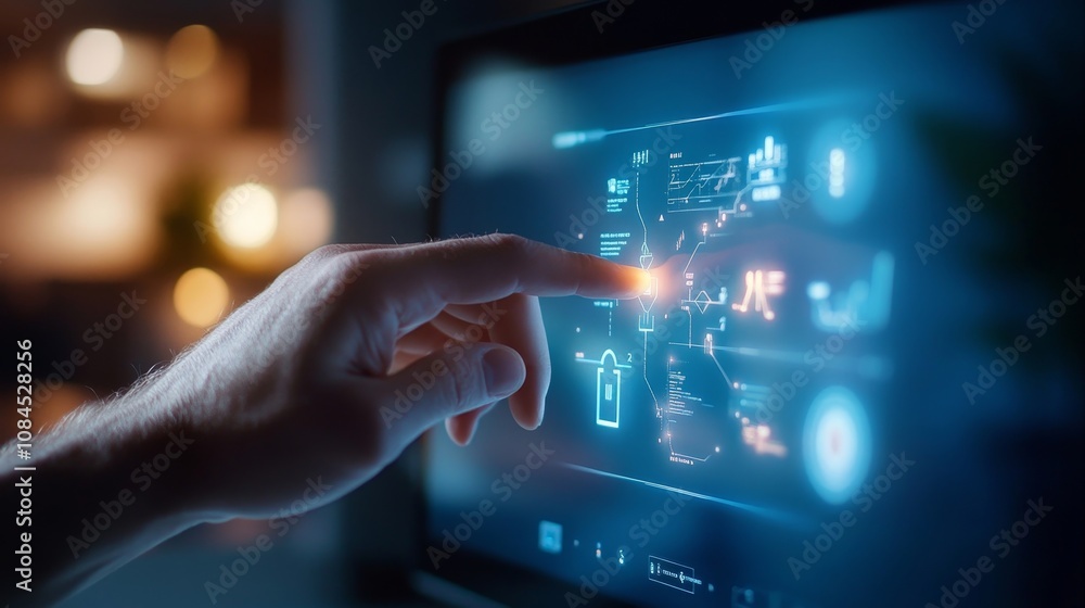 Aufkleber a hand is touching a screen that is displaying a digital image