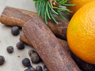 spices, tangerines and spices, mulled wine ingredients