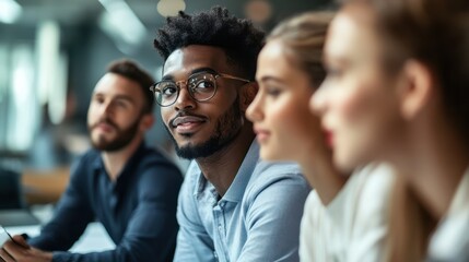 Young professionals brainstorming new ideas on a whiteboard in a modern office