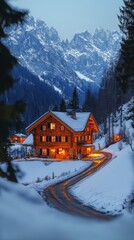 Fototapeta premium Enchanted Mountain Chalet: A Winter's Tale in the Alps