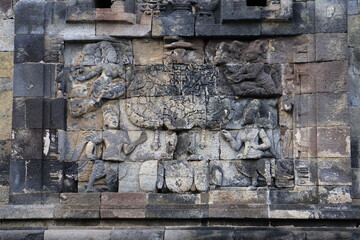 Basrelief in Pawon Temple close to Borobudur, Indonesia