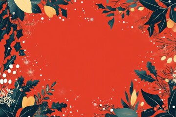 A banner poster frame with a bold red background, designed for a Christmas sale theme. The frame features festive details such as holly leaves, berries, snowflakes, and subtle gold accents