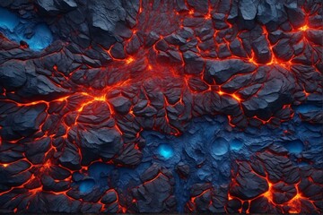 Blue and Red Lava Texture Background, Glowing Lava Texture Background, Magma Flow, Lava Flow, Cracked Lava, AI Generative