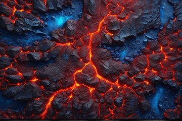 Blue and Red Lava Texture Background, Glowing Lava Texture Background, Magma Flow, Lava Flow, Cracked Lava, AI Generative