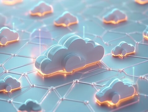 3D illustration, concept image. Embossed mesh representing internet connections in cloud computing.