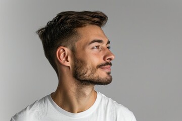 Obraz premium Close up profile of calm neat man in casual attire.