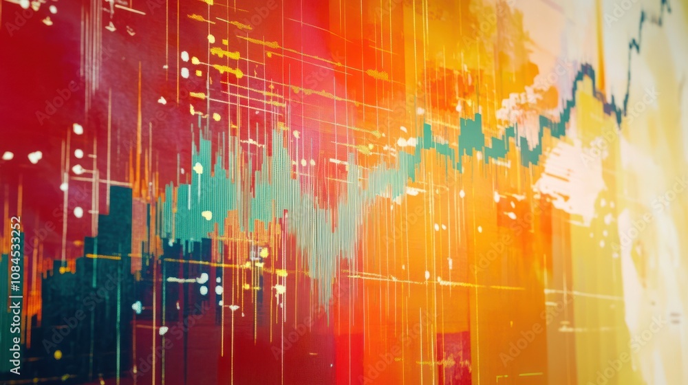 Poster abstract representation of data trends with vibrant colors and dynamic lines.