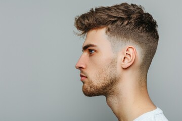 Obraz premium Handsome young man with serious expression in profile photo