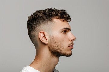 Fototapeta premium Handsome young man with serious expression in profile photo