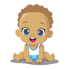Baby with beautiful blue eyes and curly hair, boy 1-3 years old vector.