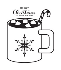 Merry Christmas. Happy New Year. A mug of cocoa. Vector. Illustration
