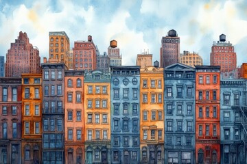 Obraz premium A vibrant display of historic architecture in a city neighborhood showcasing diverse styles