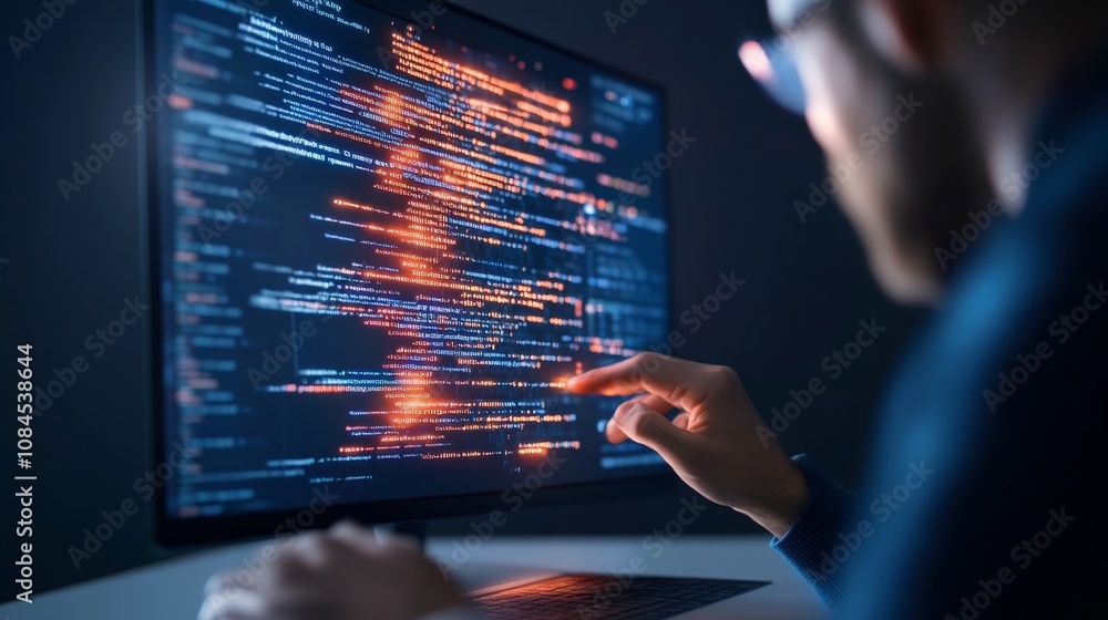 Aufkleber a hand is touching a computer screen with a blue background and red
