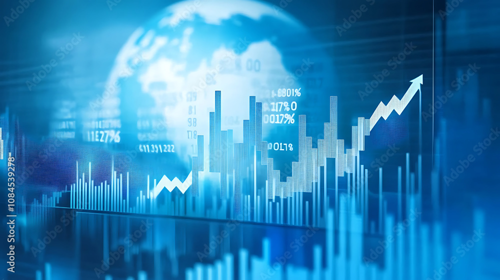 Leinwandbilder a digital background featuring blue graphs and arrows, representing stock market data with the globe