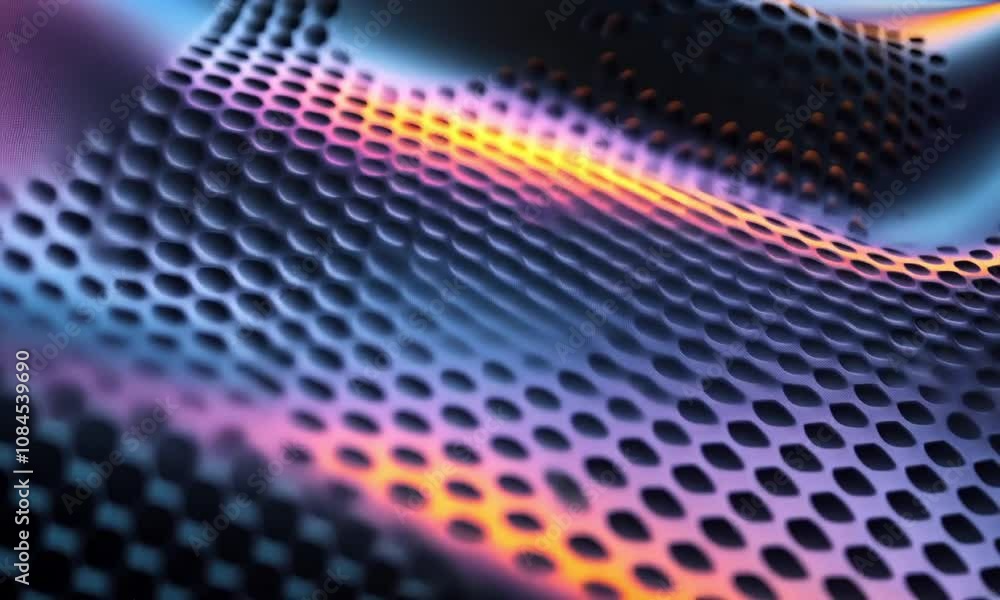 Poster dark textured wavy surfaces with perforated patterns video animation, ai generated. flowing mesh tex
