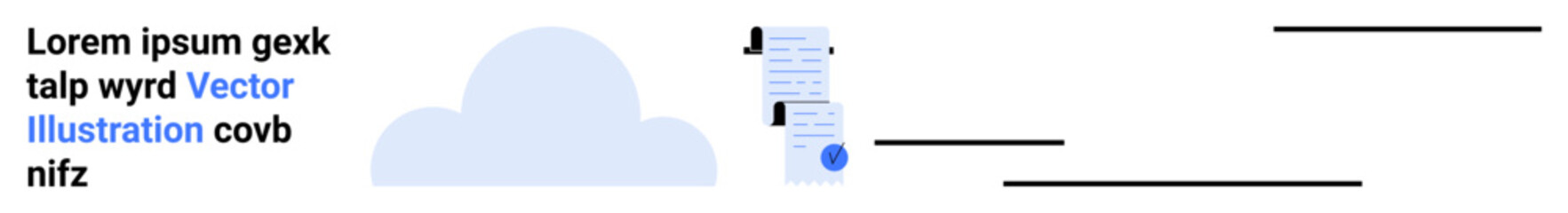 Cloud in the center with text elements and documents, highlighted blue text. Ideal for tech blogs, SaaS websites, data storage services, cloud solutions, software development, IT consultancy