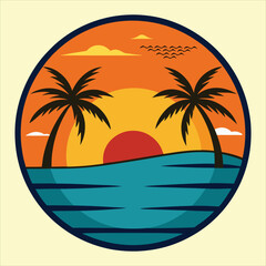 Palm trees on the beach. Vector illustration in flat style for T shirt design