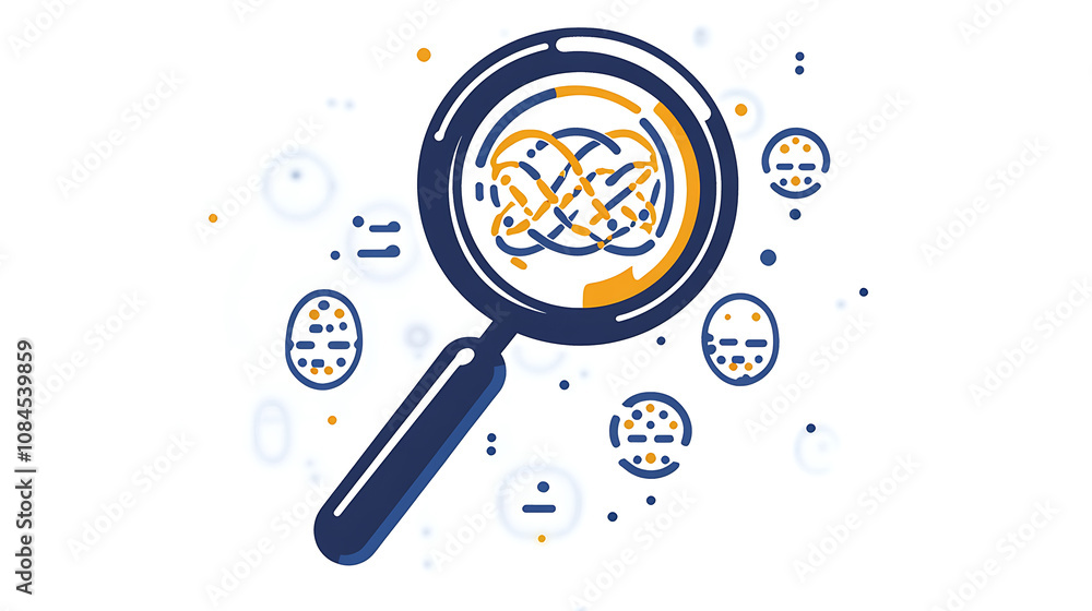 Leinwandbilder a magnifying glass over an icon of dna, representing the detailed study and understanding of pattern