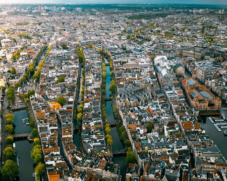 Aerial above Amsterdam, The Netherlands