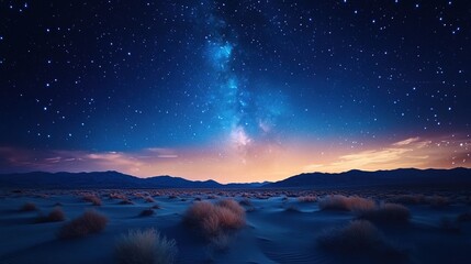 Naklejka premium A wide landscape of desert under a starlit night sky