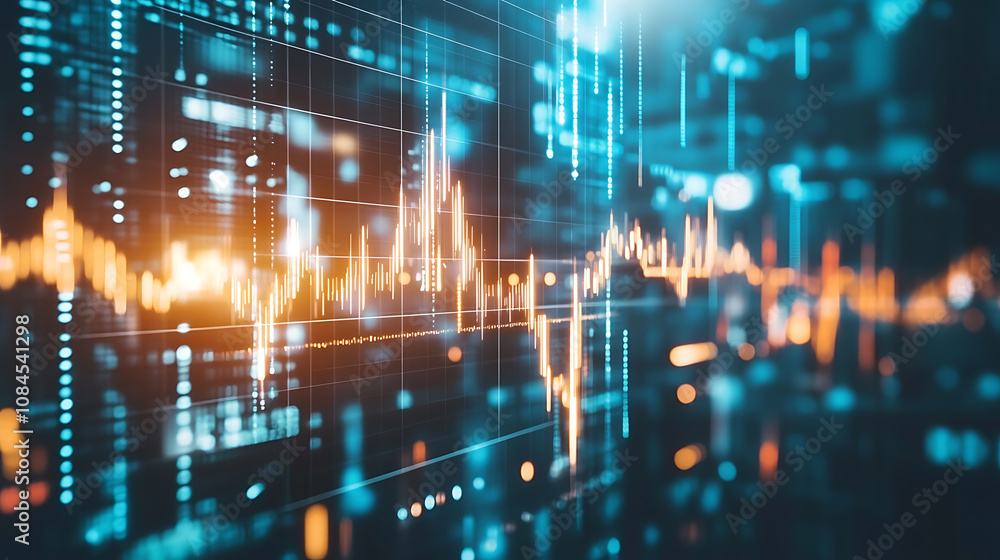 Poster a stock market graph with arrows pointing upwards, representing an upward trend in the global econom