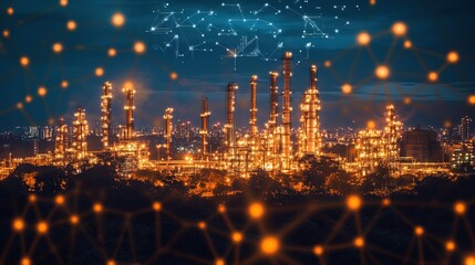 Obraz premium Industrial site illuminated at night with digital technology