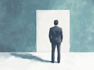 Obraz premium Clean and minimalist illustration of a businessman outlining his goals.