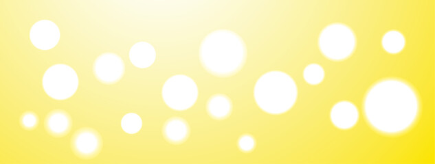 Abstract yellow background banner with glowing bokeh lights, vector illustration. Bright and shiny backdrop featuring blurred circles in golden and orange tones. 