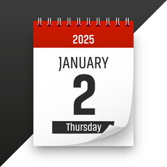 Date 2 January 2025 year realistic calendar day page design