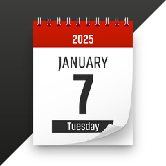 Date 7 January 2025 year realistic calendar day page design